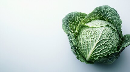 Fototapeta premium 80.A high-resolution image of a fresh Chinese cabbage placed on a white background with extensive copy space. The detailed veins and textures of the vibrant green leaves are captured, making it a