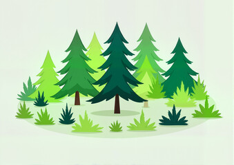 Fototapeta premium Group of evergreen trees on light background