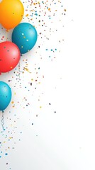 Colorful balloons and confetti create a festive atmosphere, perfect for celebrating birthdays, parties, and joyous events.