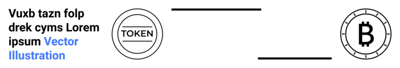 Cryptocurrency tokens are shown with one labeled Token and another with a B symbol. Ideal for blockchain concepts, digital currency, finance education, fintech materials, ICO presentations, crypto