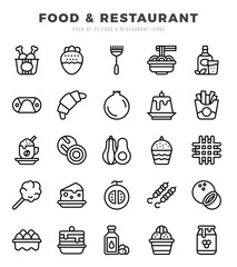 Food and Restaurant Lineal icons collection. Lineal icons pack. Vector illustration