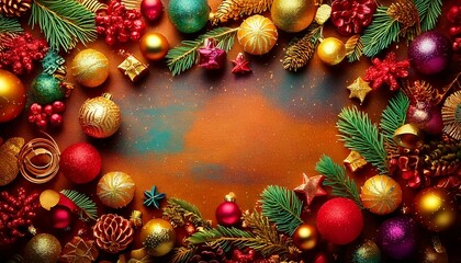 traditional Christmas background, around the image some Christmas themes ornament