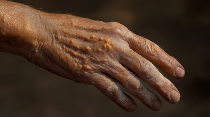Fototapeta premium Close up of a Wrinkled Hand with Brown Spots