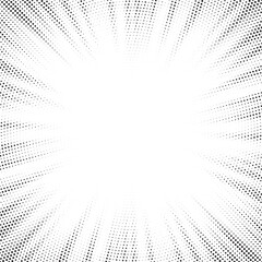 Halftone gradient sun rays pattern. abstract halftone vector dots background. monochrome dots pattern. pop art, comic small dots. star rays halftone poster. shine, explosion. sunrise rays background.