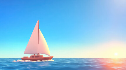 Fototapeta premium A sailboat gliding on calm ocean waters at sunset under a vibrant sky