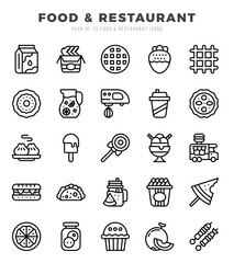 Vector Food and Restaurant types icon set in Lineal style. vector illustration.
