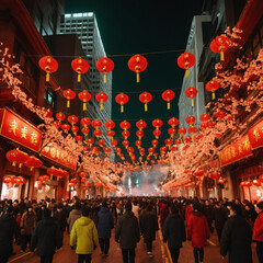 Fototapeta premium Fictionalized Chinese New Year Celebration in an American Metropolis