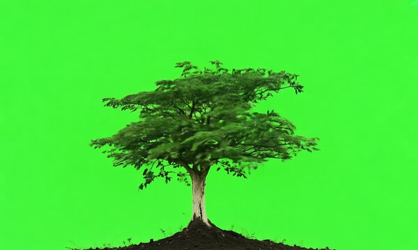 Tree grow on green screen. Generative AI