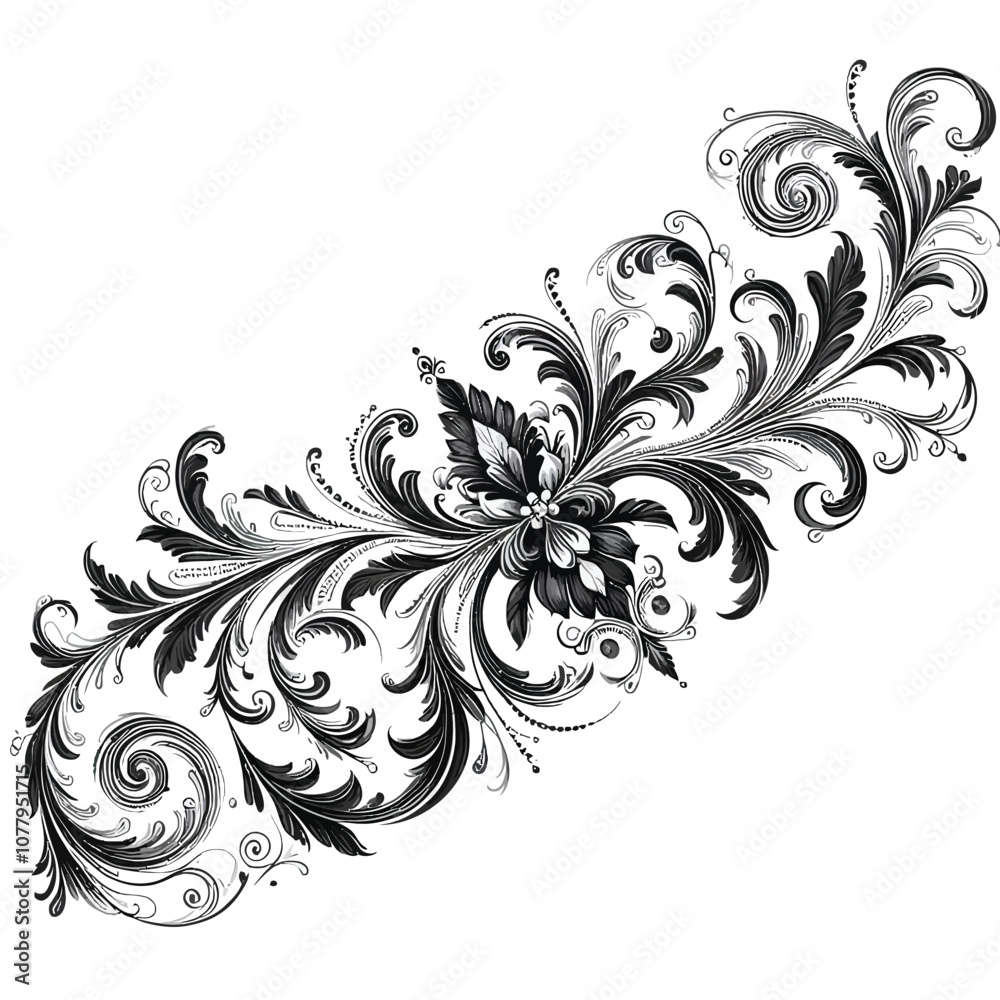 Fototapete Elegant border with filigree patterns in the corners and delicate swirl accents vector