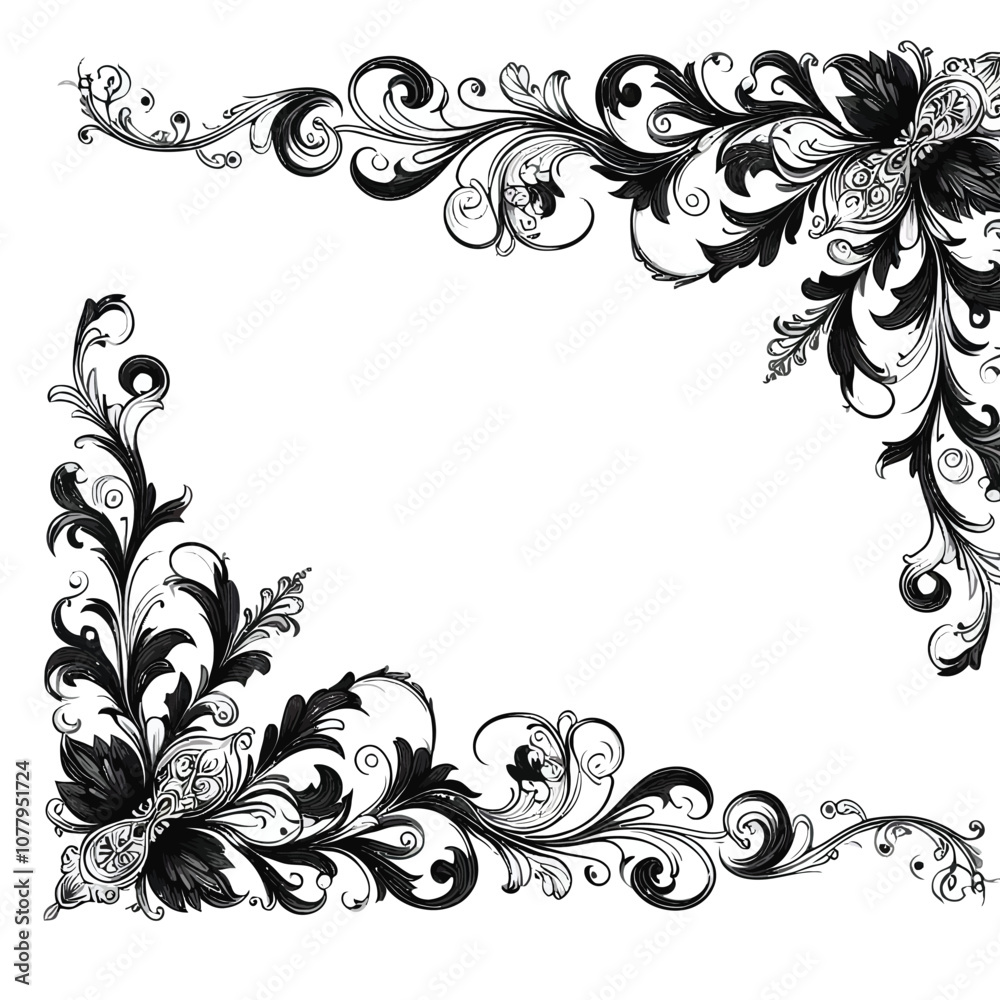 Fototapete Elegant border with filigree patterns in the corners and delicate swirl accents vector