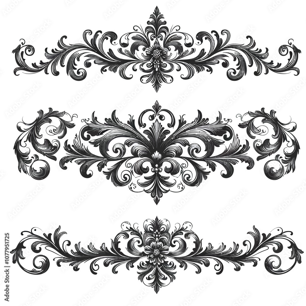 Fototapete Elegant border with filigree patterns in the corners and delicate swirl accents vector