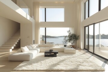 Fototapeta premium stylish scandinavian minimalistic interior designed with white decor featuring clean lines natural light and a sense of harmony and tranquility embodying modern elegance