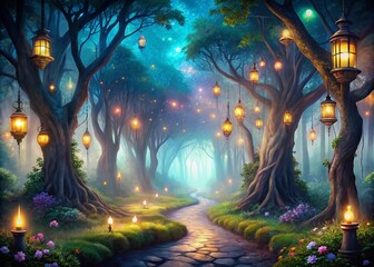 Enchanted Forest Camp Backgrounds with Dreamlike Elements, Surreal Lighting, and Ethereal Atmosphere for Outdoor Adventures and Fantasy Landscapes