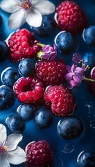 Vibrant display of fresh berries and edible flowers showcasing nature s sweetness and beauty