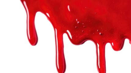 Crimson Stream, vivid red liquid cascading down a stark white surface, creating a striking contrast and evoking strong emotions. PNG, transparent Background