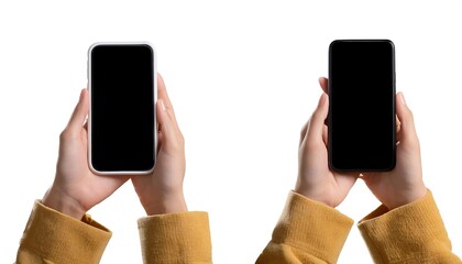 Hand holding blank screen smartphone, ready for communication and technology