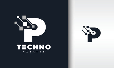 letter P pixel tech logo