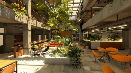 A spacious, eco-friendly co-living environment with shared sustainable amenities promotes a lifestyle of communal living and environmental consciousness.