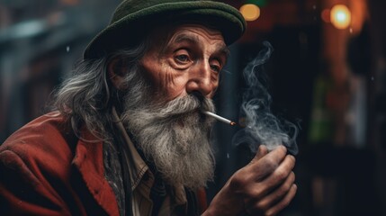 Obraz premium Portrait of a Elderly Man Smoking