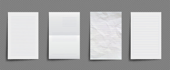 Obraz premium White old line pattern paper with wrinkle effect isolated on background. Fold notebook page for note mockup illustration. Realistic rough school poster with crease texture. Folded journal letter