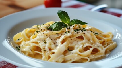 Delicious homemade fettuccine alfredo with fresh herbs