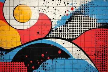 trendy abstract cutout featuring a halftone pattern combining bold colors and geometric shapes creating a contemporary design element ideal for modern graphics and creative projects