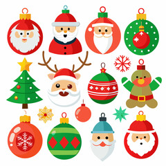 Fototapeta premium Christmas Ornament Icons, Holiday Vector Pack, Xmas Clipart Collection