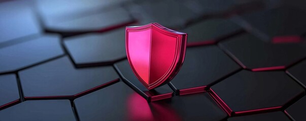 A sleek, modern shield icon on a hexagonal background, symbolizing protection and security in digital environments.