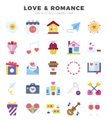 Vector Love & Romance types icon set in Flat style. vector illustration.