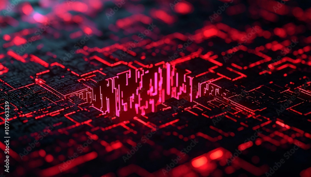 Poster abstract digital background with glowing red circuit patterns showcasing advanced technology concept
