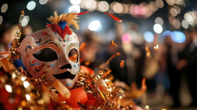 Festive mask and decorations for ecuadorian carnaval de guaranda celebration