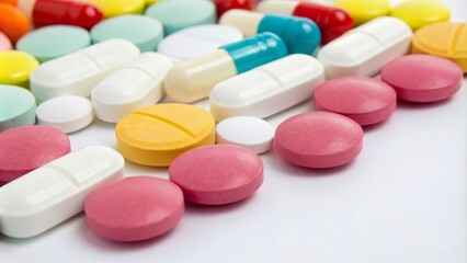 Isolated Pills on a White Background Showcasing Vivid Colors and Smooth Textures, Perfect for Pharmaceutical and Health-Related Imagery in Architectural Photography