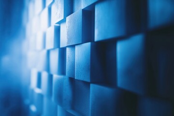 Abstract blue geometric pattern of 3D cubes wall texture.