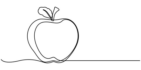 Continuous linear drawing of apple. One line drawing apple. Apple in one line style. Vector illustration. A simple continuous line drawing of an apple on a uniform white background, Continuous one