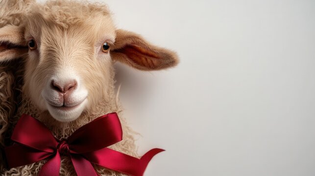 Finnish yule goat decor with festive red ribbons for holiday celebration and home decoration