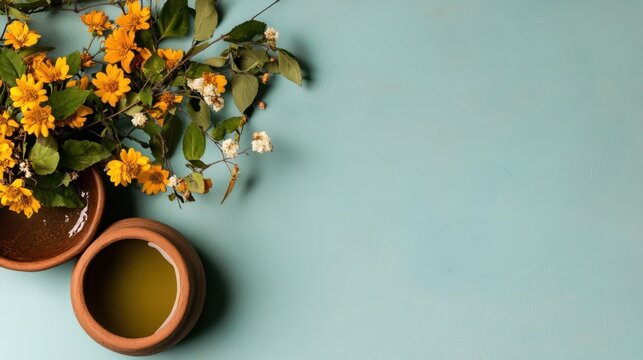 Flat lay of floral arrangement for burmese thingyan water festival celebration