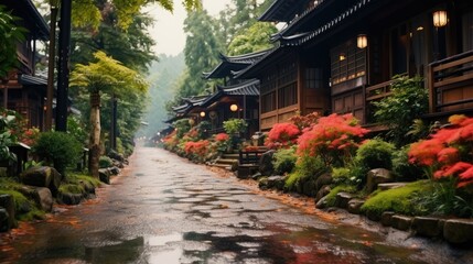 Traditional Japanese house street. 