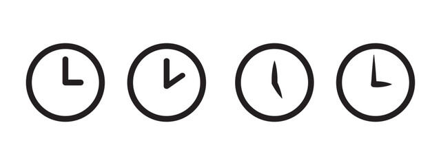 Set of clock icons. Clock, time. Hours dial. Watch time. Business deadline. Time clock icon. Wall clock vector icon. Schedule timer sign for UI designs.