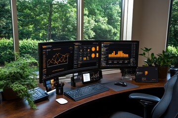 A digital ad campaign setup with multiple tabs and graphs on a monitor