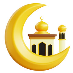 moon and mosque 3d illustration with isolated background