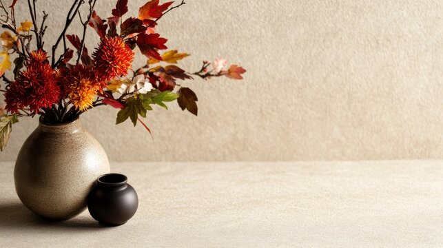Japanese obon theme with floral arrangement in minimalist setting