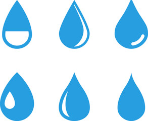 Vector blue water drop icon set. Flat droplet shapes collection.