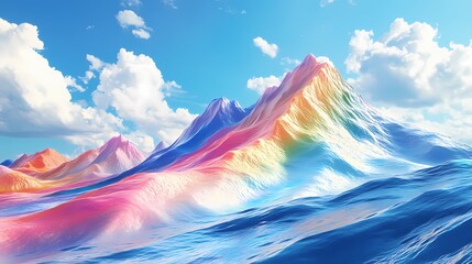 digital technology rainbow holographic mountain scenery poster background
