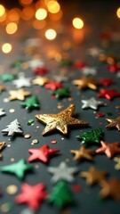 festive holiday confetti scattered on a flat surface