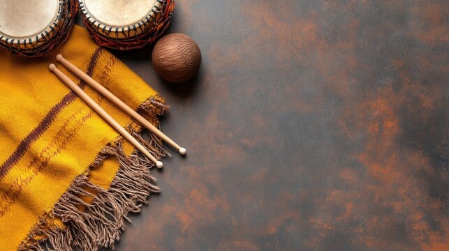 Minimalist flat lay featuring argentine malambo festival inspired elements