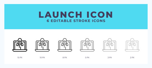 Launch icon in thin line. Bold line. Regular line. Editable stroke.