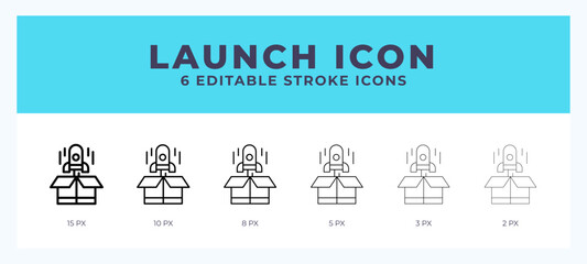 Launch icon set with different stroke. Design elements for logo. Vector illustration.
