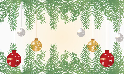 Christmas holiday background. Christmas tree with ornaments, colorful Christmas lights. For Christmas and New Year cards, headers, party posters banners. Vector illustration. EPS 10