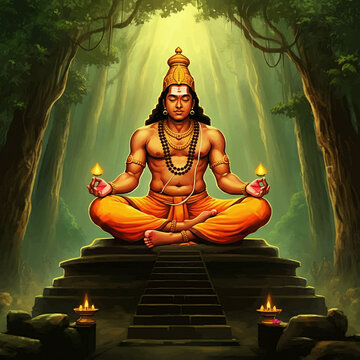 Depiction of Lord Ayyappa in a meditative pose, embodying discipline, devotion, and spiritual strength. Revered in South India, especially at the Sabarimala Temple in Kerala