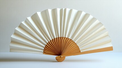 A white and wooden hand fan with a white background
